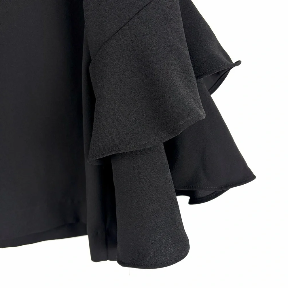 J.Crew Black Ruffle Sleeve Blouse Size 6 Keyhole Back Flowy Top - Picture 9 of 12